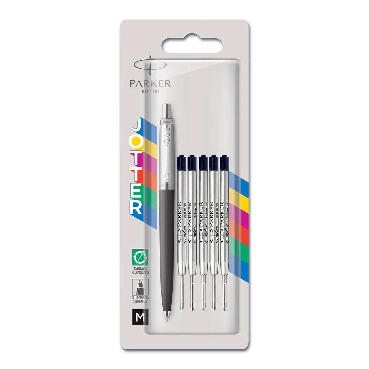 Parker Jotter Original Black Ballpoint Pen Medium + 5 Black Refills - image 1