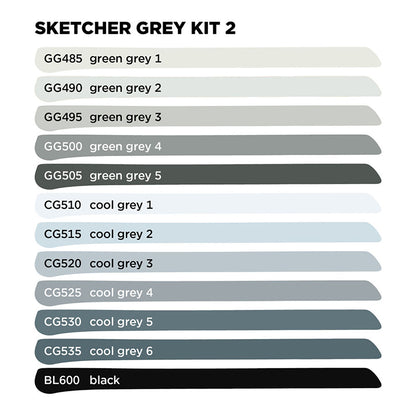 Molotow Sketcher Twin Marker 12 Set Grey Kit 2