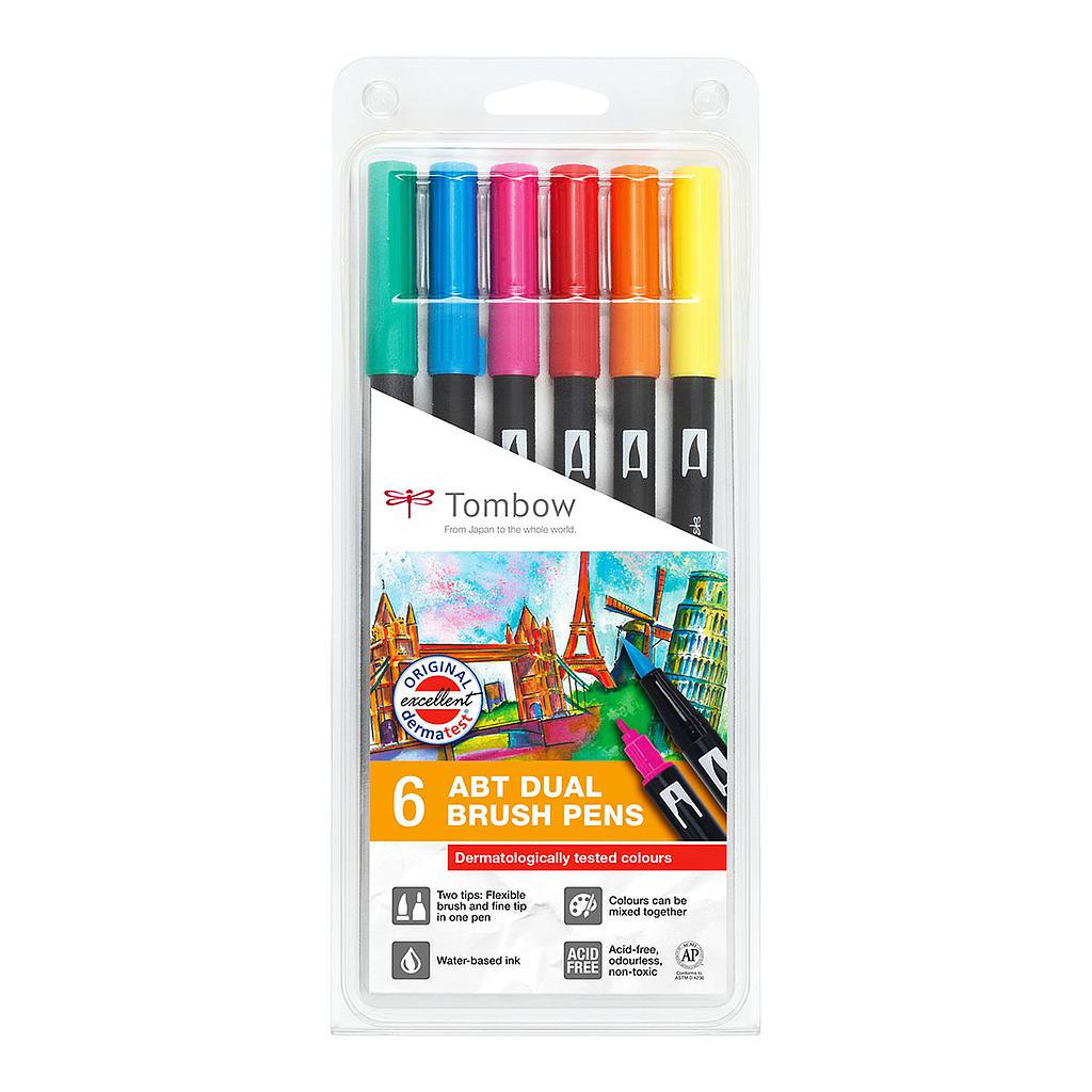 Tombow ABT Dual Brush Pen 6 set, Dermatologically Tested Colours