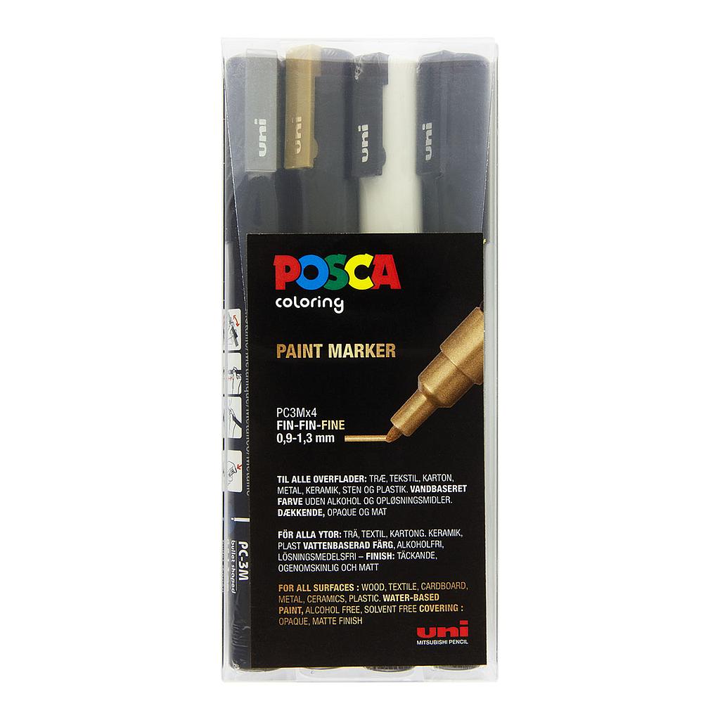 Uni Posca Markers PC-3M, 4 set Metallic