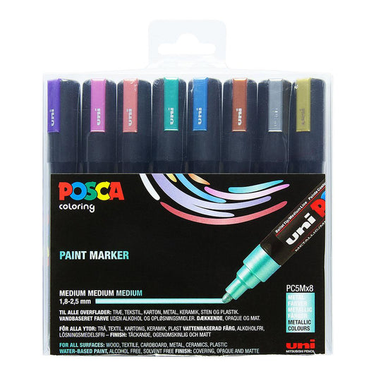 Uni Posca Markers PC-5M, 8set Metallic Colours