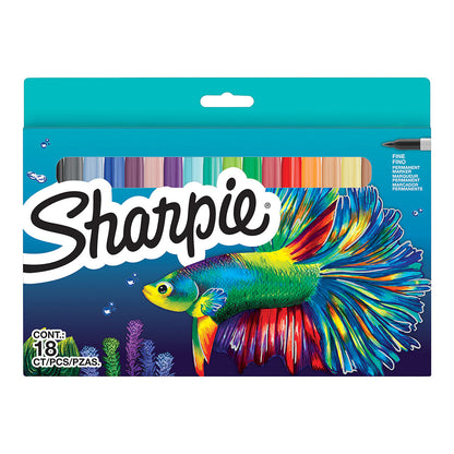 Sharpie Permanent Marker Fine Point 18 Set Mixed Colors
