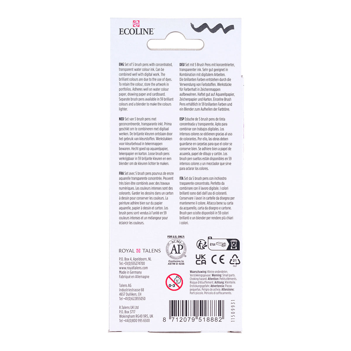 Talens Ecoline Brush Pen 5 set, Pastel Colors