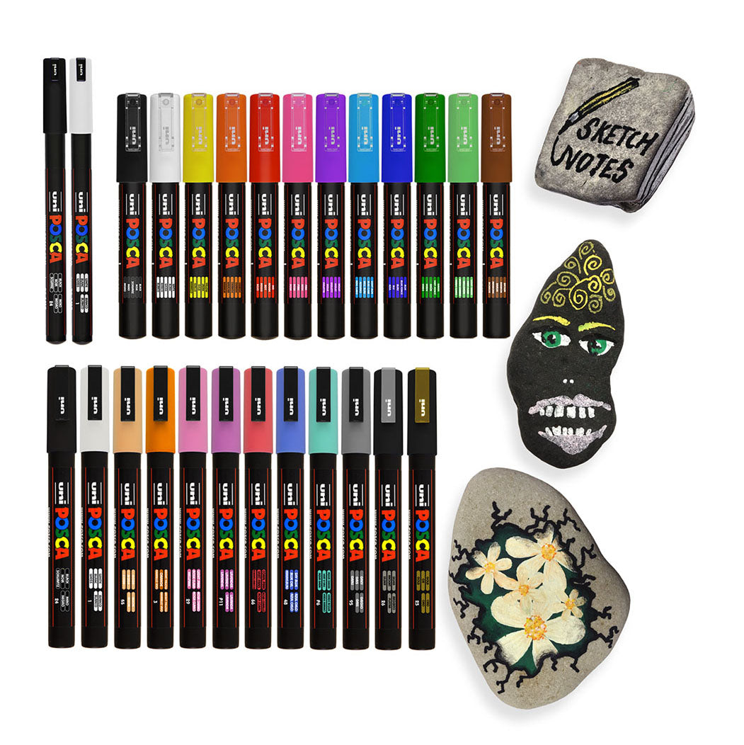 Uni Posca Markers Paint On Rocks Medium Set