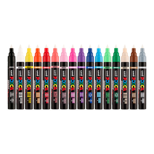 Uni Posca Markers PC-5BR, Brush Pen 16 Set